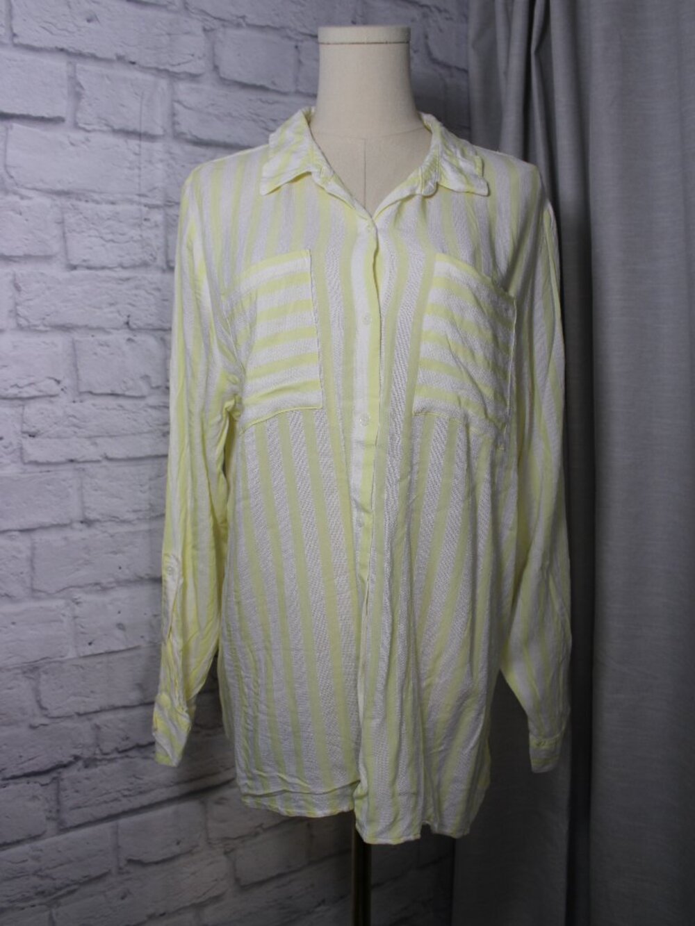 Cato XL Yellow White Stripe Button Front Airy Blouse Summer Spring Casual